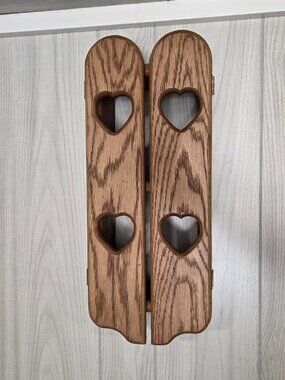Vintage Wood 3 Level Display Shelf / Flip Open Heart Doors Hat Dowels Pegs